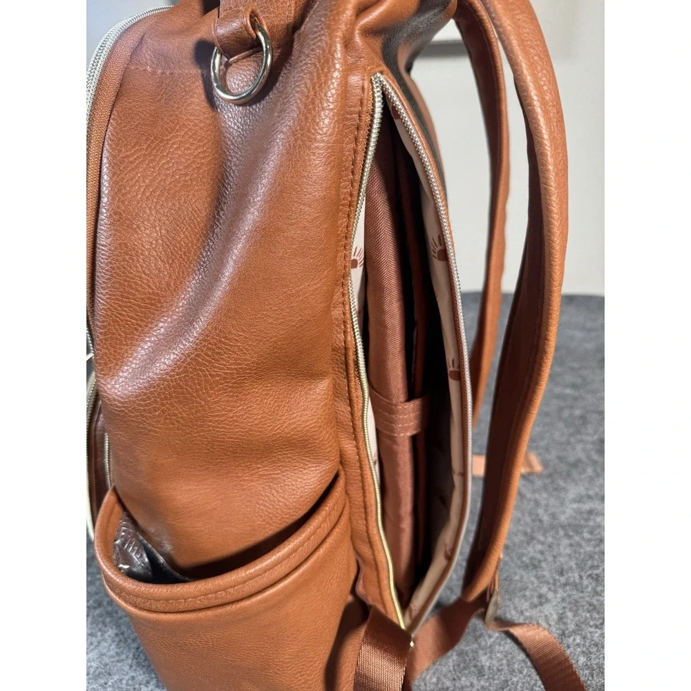 Itzy Ritzy Boss Plus Backpack Diaper Bag - Cognac Vegan leather Finish